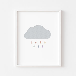 Poster Boho pastel rainbow drop cloud print
