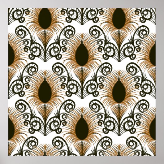 Poster Boho Peacock Bijou en plumes Tone Brown & Or (Devant)