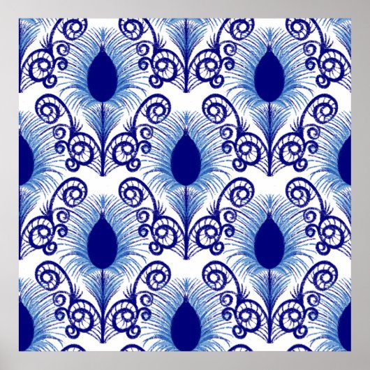 Poster Boho Peacock Plumes Bijou Tone-Blue (Devant)