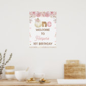 Poster Boho Pink Floral Citrouille 1er anniversaire Affic (Cuisine)