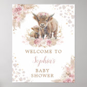 Poster Boho Pink Highland Vache bébé fille Douche Bienven (Devant)