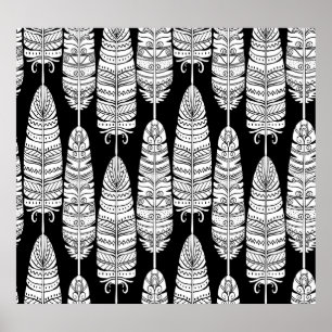 Poster Boho plumes : motif noir et blanc