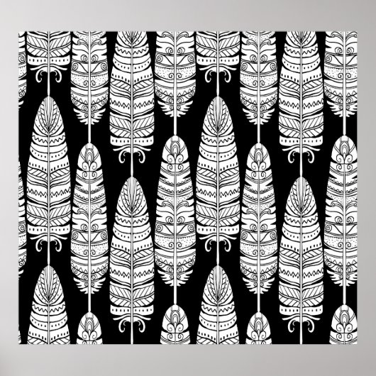 Poster Boho plumes : motif noir et blanc (Devant)