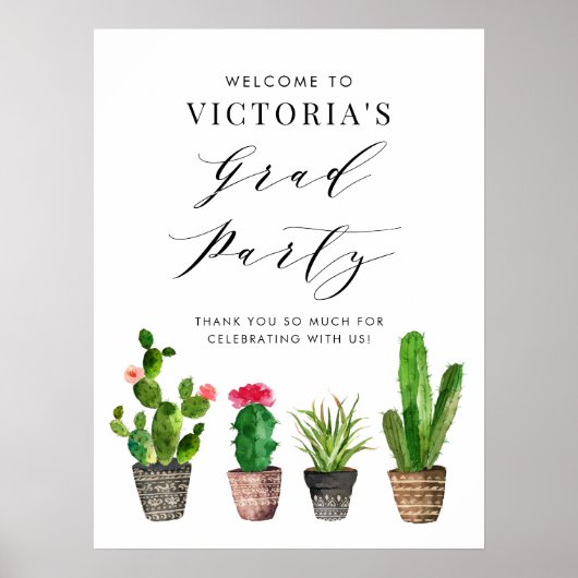 Poster Boho Pot Succulents et Cactus Graduation (Devant)