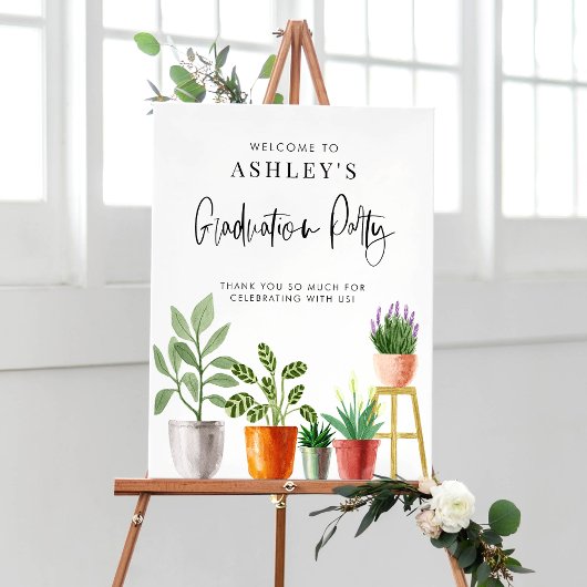 Poster Boho Poted Houseplants Graduation Party Bienvenue