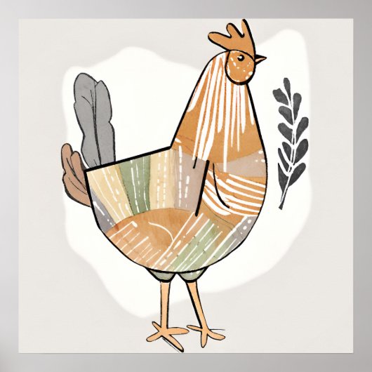 Poster Boho poulet Leaf Art botanique style moderne (Devant)