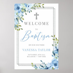 Poster Boho poussiéreux bleu et argent parties scintillan
