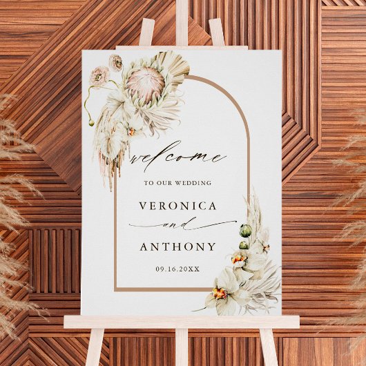 Poster Boho Protea Pampas Grass Floral Mariage Bienvenue