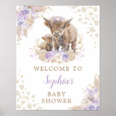 Poster Boho Purple Highland Vache Bébé Fille Douche Bienv (Devant)