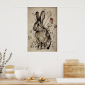 Poster Boho Rabbit Bunny Flower Print, Rustic Hare (Cuisine)