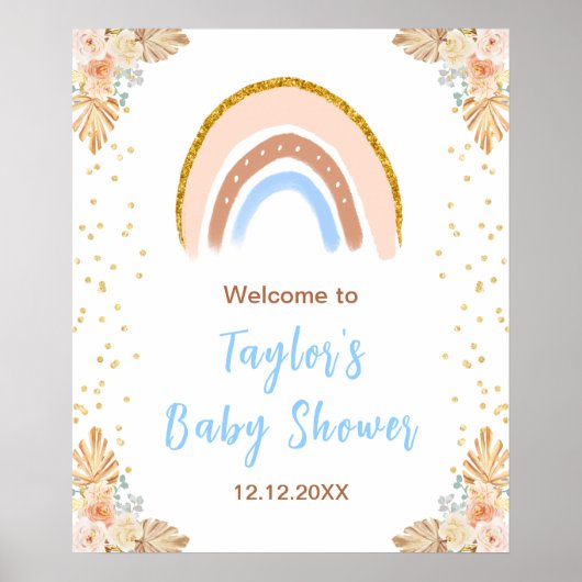 Poster Boho Rainbow Blue Baby shower Bienvenue (Devant)