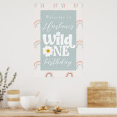 Poster Boho Rainbow Daisy Wild One first Bird Welcome (Cuisine)