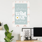 Poster Boho Rainbow Daisy Wild One first Bird Welcome (Bureau à domicile)