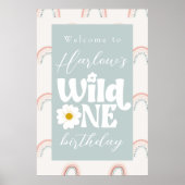 Poster Boho Rainbow Daisy Wild One first Bird Welcome (Devant)