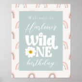 Poster Boho Rainbow Daisy Wild One first Bird Welcome (Devant)