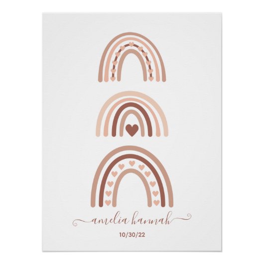 Poster Boho Rainbow Nom du bébé Anniversaire (Devant)