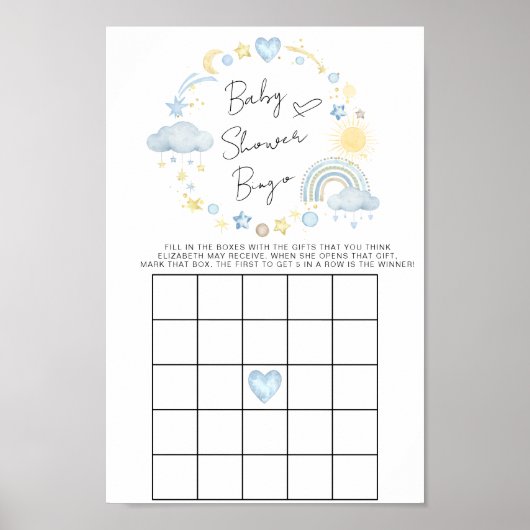 Poster Boho Rainbow Watercolor Baby shower Jeu de Bingo (Devant)