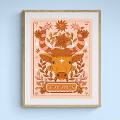 Poster Boho Retro Taurus Zodiac