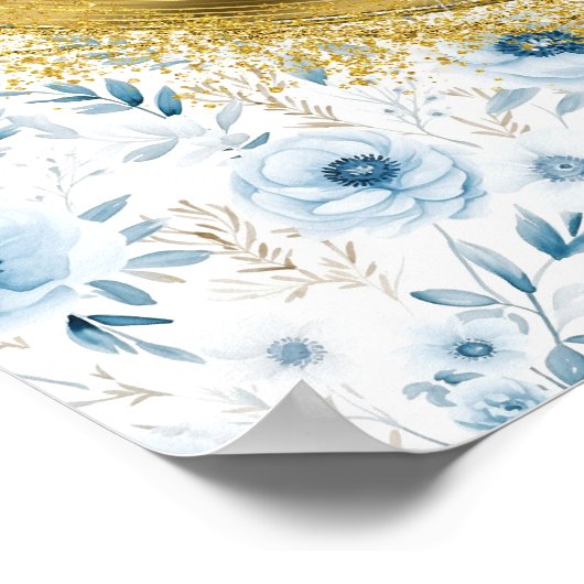 Poster Boho romantique Dusty Blue Gold Mariage 8x10 perso (Coin)