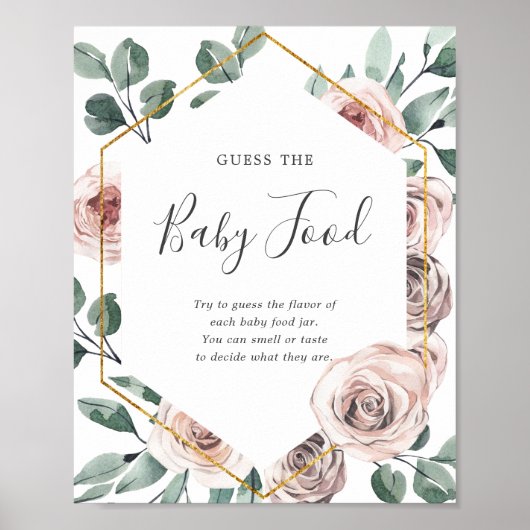 Poster Boho Rose Baby shower Devinez The Baby Food (Devant)