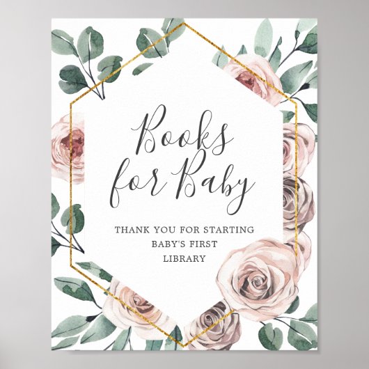 Poster Boho Rose Baby shower Livres Pour Bébé Signal (Devant)