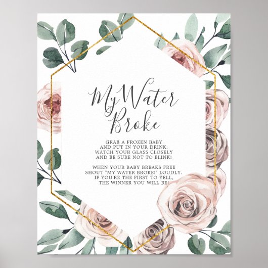 Poster Boho Rose Baby shower My Water Broke Jeu (Devant)