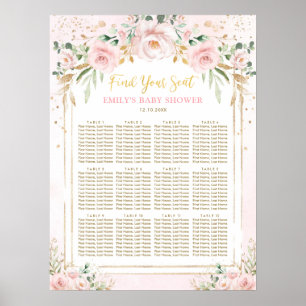 Poster Boho Rose Blush Floral Girl Baby shower Siège