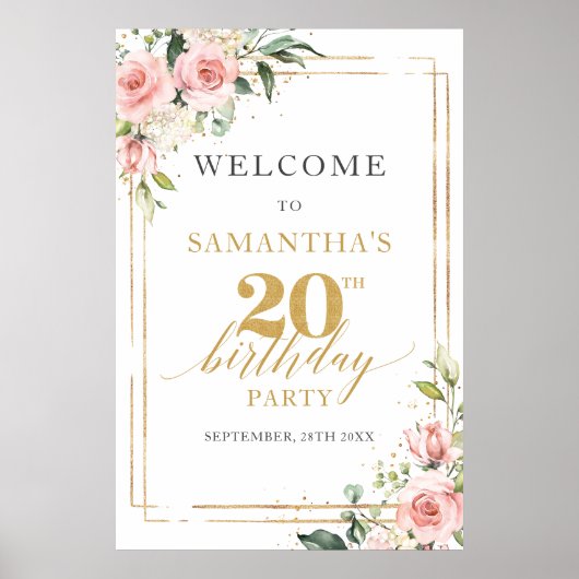 Poster Boho rose floral 20e anniversaire bienvenue (Devant)