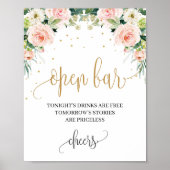 Poster Boho rose floral or mariage ouvert signe bar (Devant)