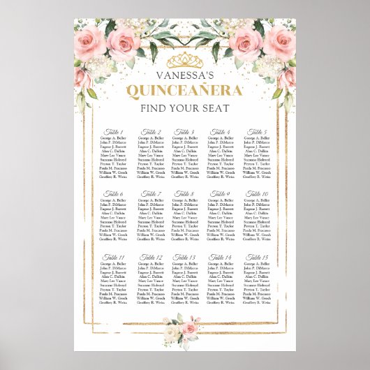 Poster Boho rose floral or tiara Quinceanera (Devant)