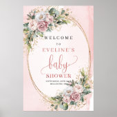 Poster Boho Rose Gold Floral Baby Shower Welcome Sign (Devant)