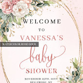 Poster Boho Rose Gold Floral Baby Shower Welcome Sign