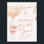 Poster Boho Rose Gold Message Fête des mariées Bienvenue<br><div class="desc">Boho Pampas Rose Gold Glass Fête des mariées Affiche de bienvenue Délicat et moderne aquarelle brunch et bubbly nuptiale signe de bienvenue avec un arrangement floral bohème avec l'herbe de pampas. Le design comprend également une vitre à champagne et un titre et un message d'or rose de calligraphie moderne. C'est...</div>