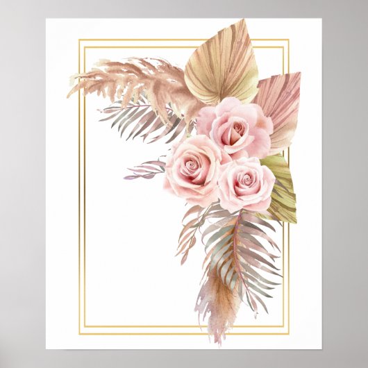 Poster Boho Rose Pampas Grass Sec Palm (Devant)