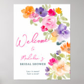 Poster Boho rose vif douche nuptiale fleurie bienvenue (Devant)