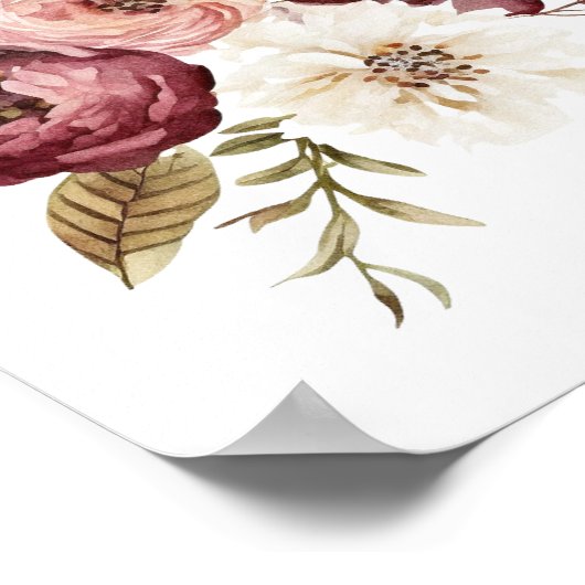 Poster Boho rose violet blanc floral (Coin)