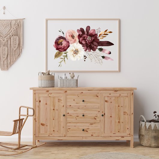 Poster Boho rose violet blanc floral