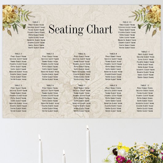 Poster Boho Roses Cream Damask Rustic Mariage Siège