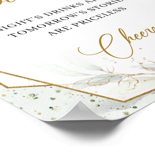 Poster Boho roses rose rousse verdure cadre or ouvert bar (Coin)