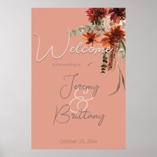 Poster Boho Rust & Chute Neutre Floral Peach Rust Mariage (Devant)