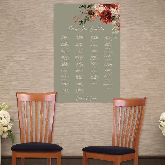 Poster Boho Rust Neutre Automne Floral Vert Mariage Siège