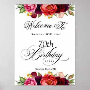 Poster Boho Rustic Watercolor Floral 70e fête d'anniversa