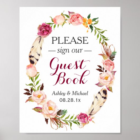 Poster Boho Rustique Floral Wreath Guides Mariage (Devant)