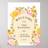 Poster Boho rustique prés jaune rose Mariage Bienvenue (Devant)