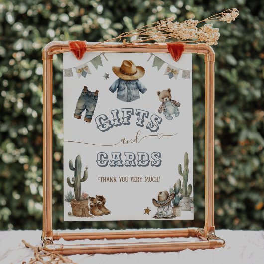 Poster Boho Rustique Wild West Boy Baby shower signe cade