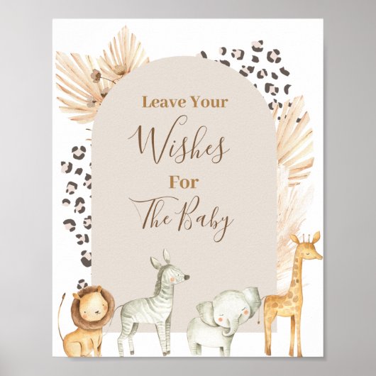Poster Boho Safari Animaux Baby shower Voeux pour bébé (Devant)