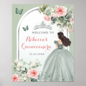 Poster Boho Sage Green Princesse Quinceañera Bienvenue (Devant)