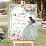 Poster Boho Sage Green Princesse Quinceañera Bienvenue<br><div class="desc">Affiche de bienvenue Boho Sage Green Princess Quinceañera</div>