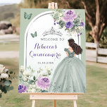 Poster Boho Sage Green Purple Floral Quinceañera Bienvenu<br><div class="desc">Boho Sage Green Purple Floral Quinceañera Affiche de bienvenue</div>