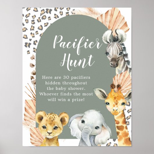 Poster Boho Sage Green Safari Oh Boy Pacifier jeu de chas (Devant)